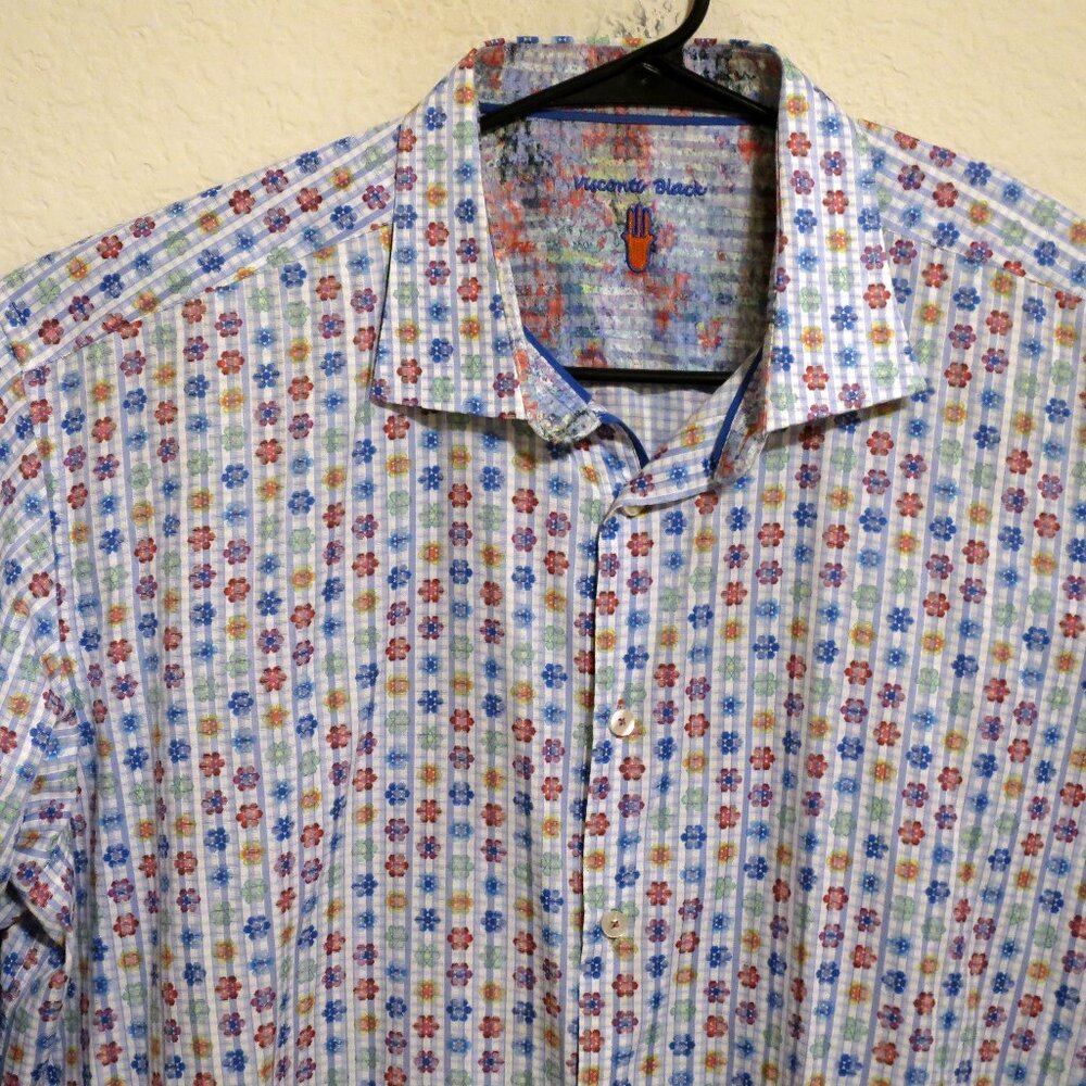 Visconti Black Mens 2XLB Long Sleeve Button Blue Red Orange Snowflakes